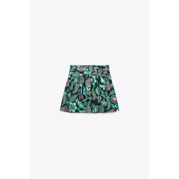 NWT Zara Multicolored Floral Print Linen Blend High Waisted A-Line Mini Skirt - Picture 7 of 15
